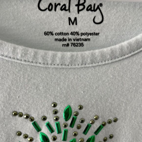 Coral Bay Light Blue Tee Intricate Pineapple Embellishment SZ M - Picture 2 of 7
